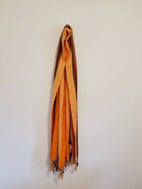Into Africa NWT Fringe Striped Scarf Orange Brown Yellow